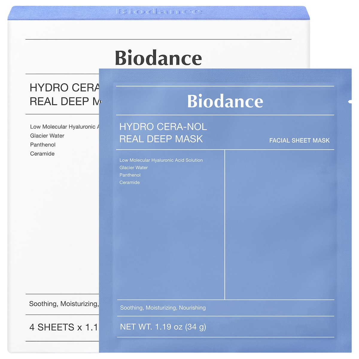 BIODANCE Hydro Cera-Nol Real Deep Mask For Dryness Relief & Redness Soothing, 1.19 oz (34 g) Each (Pack Of 4)