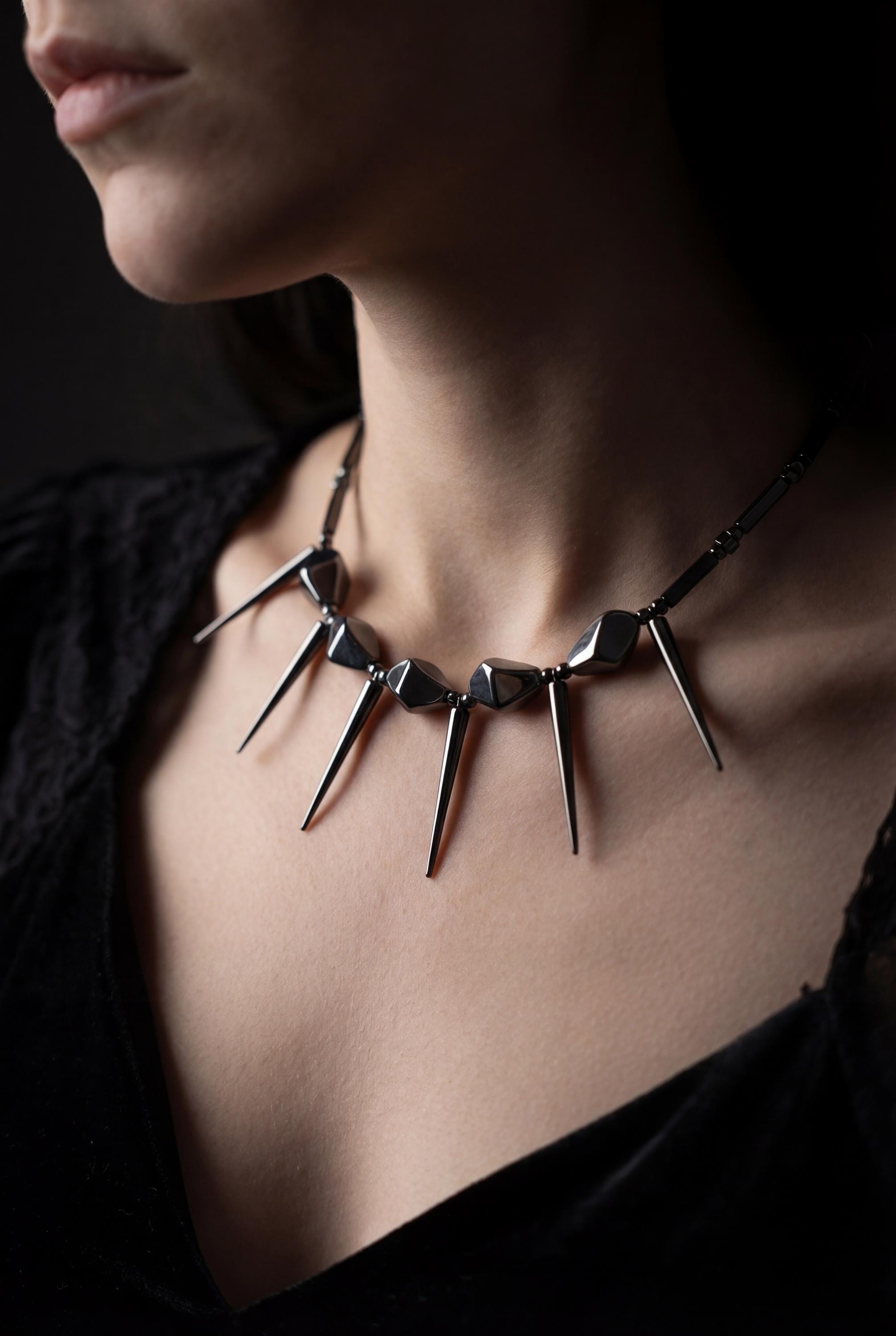 Gothic Spike Necklace, Punk Statement Choker, Black Industrial Necklace, Alt Fashion Jewelry, Edgy Spiked Collar, Dark Glam Gift