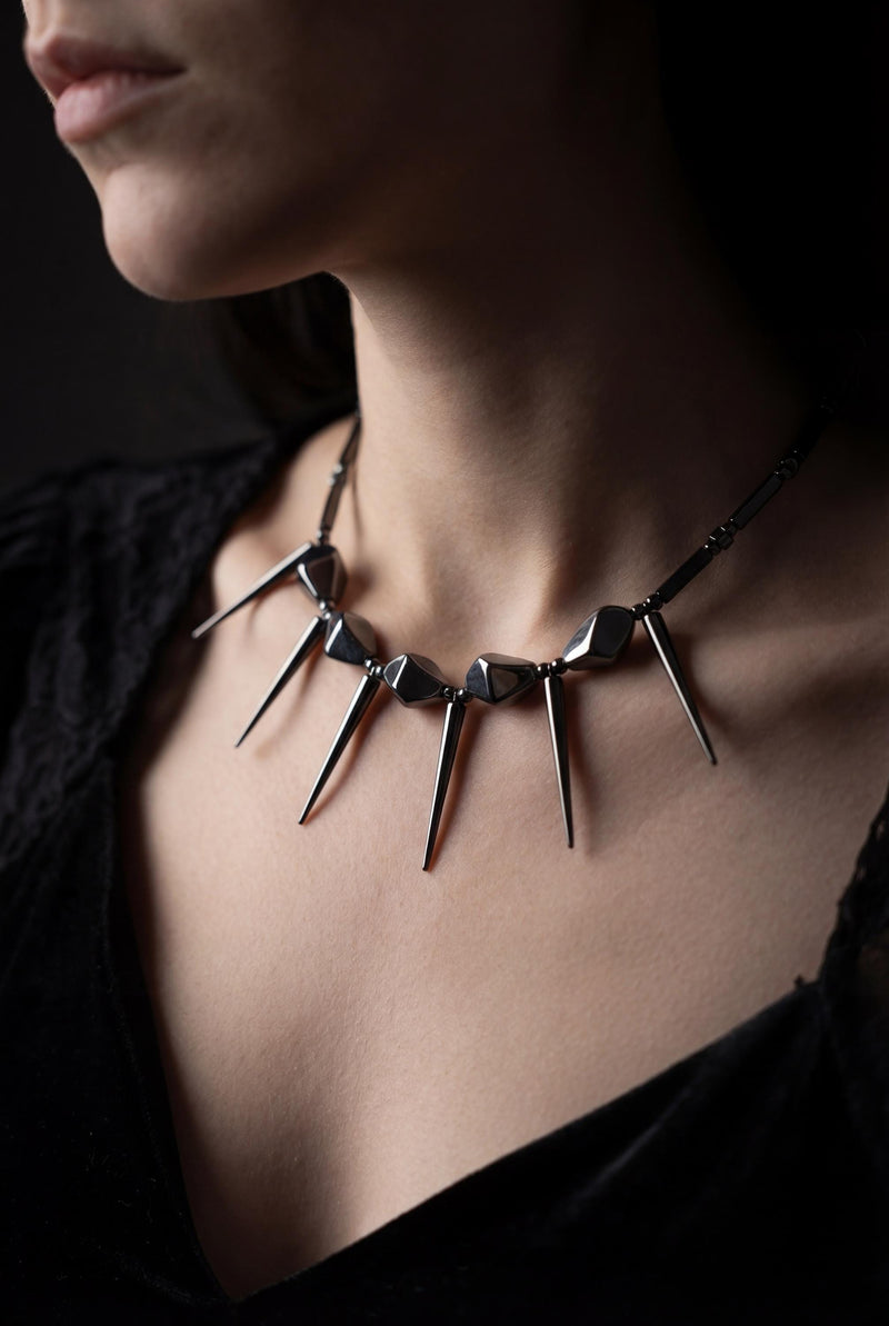 Gothic Spike Necklace, Punk Statement Choker, Black Industrial Necklace, Alt Fashion Jewelry, Edgy Spiked Collar, Dark Glam Gift