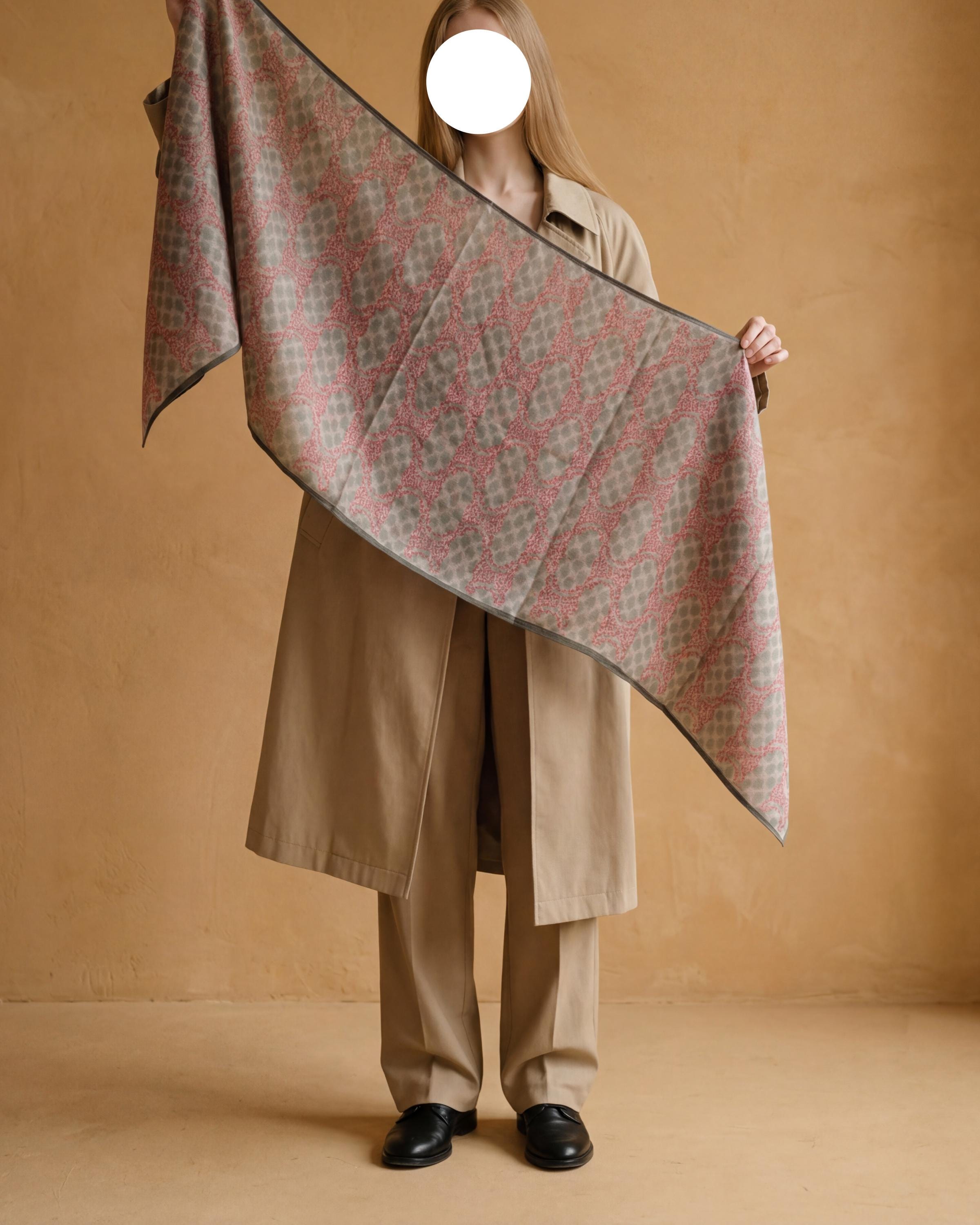 Gray Pink Geometric Soft Scarf Shawl Wrap – Lightweight Semi-Sheer Long Scarf, Minimalist Dot Print, Gift for Her