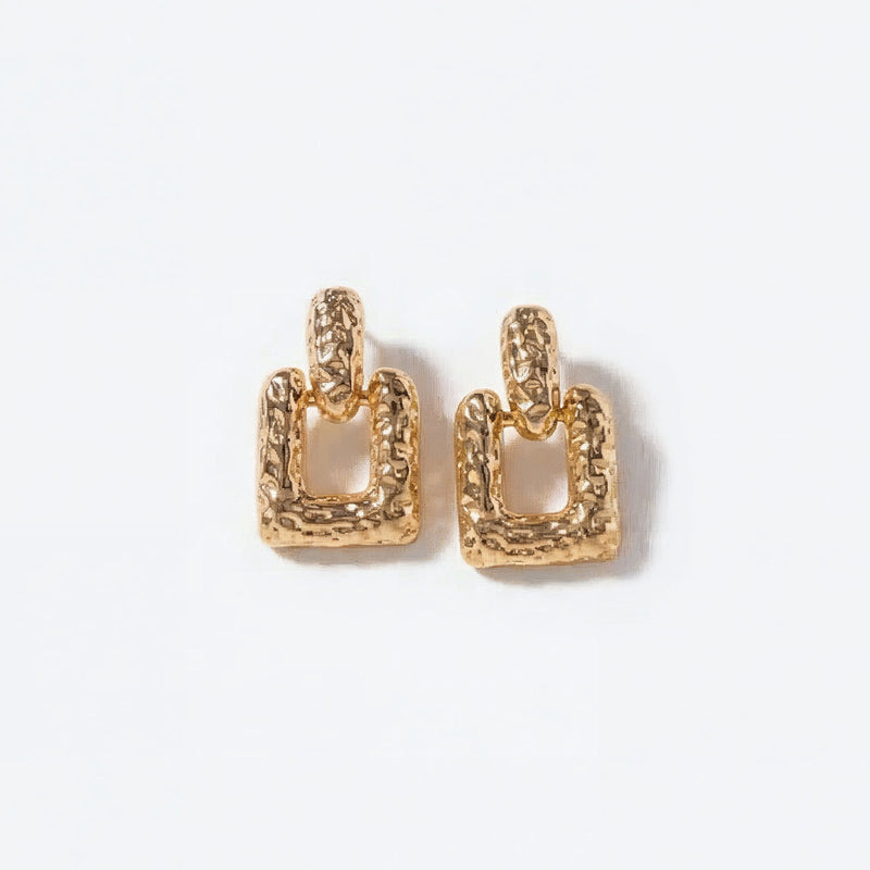 Solenne Hammered Gold Geometric Drop Earrings