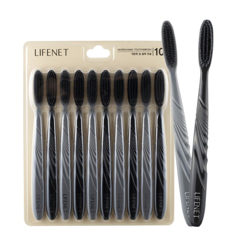 LIFENET Refreshing Toothbrush Charcoal Black (10 Pack)