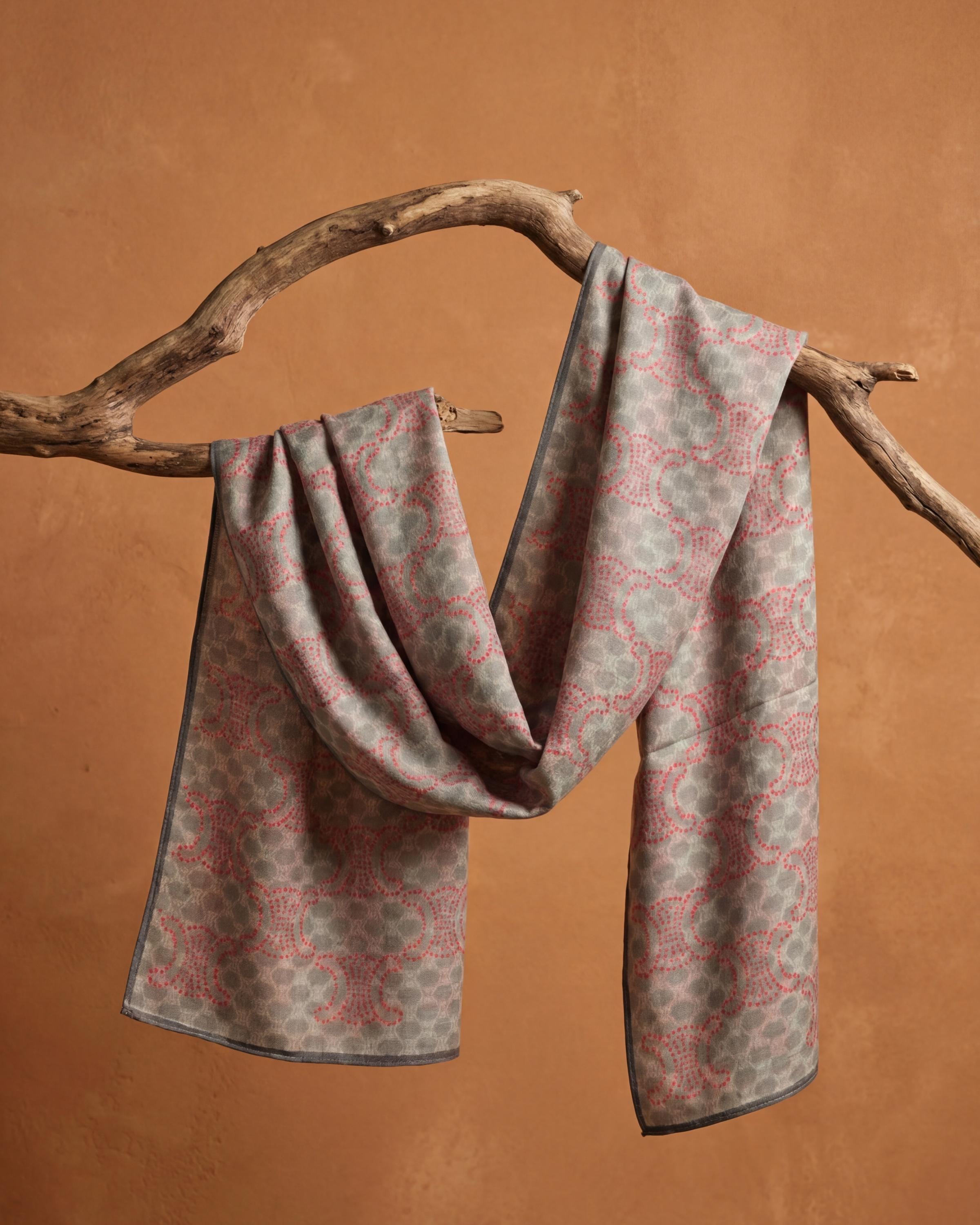 Gray Pink Geometric Soft Scarf Shawl Wrap – Lightweight Semi-Sheer Long Scarf, Minimalist Dot Print, Gift for Her