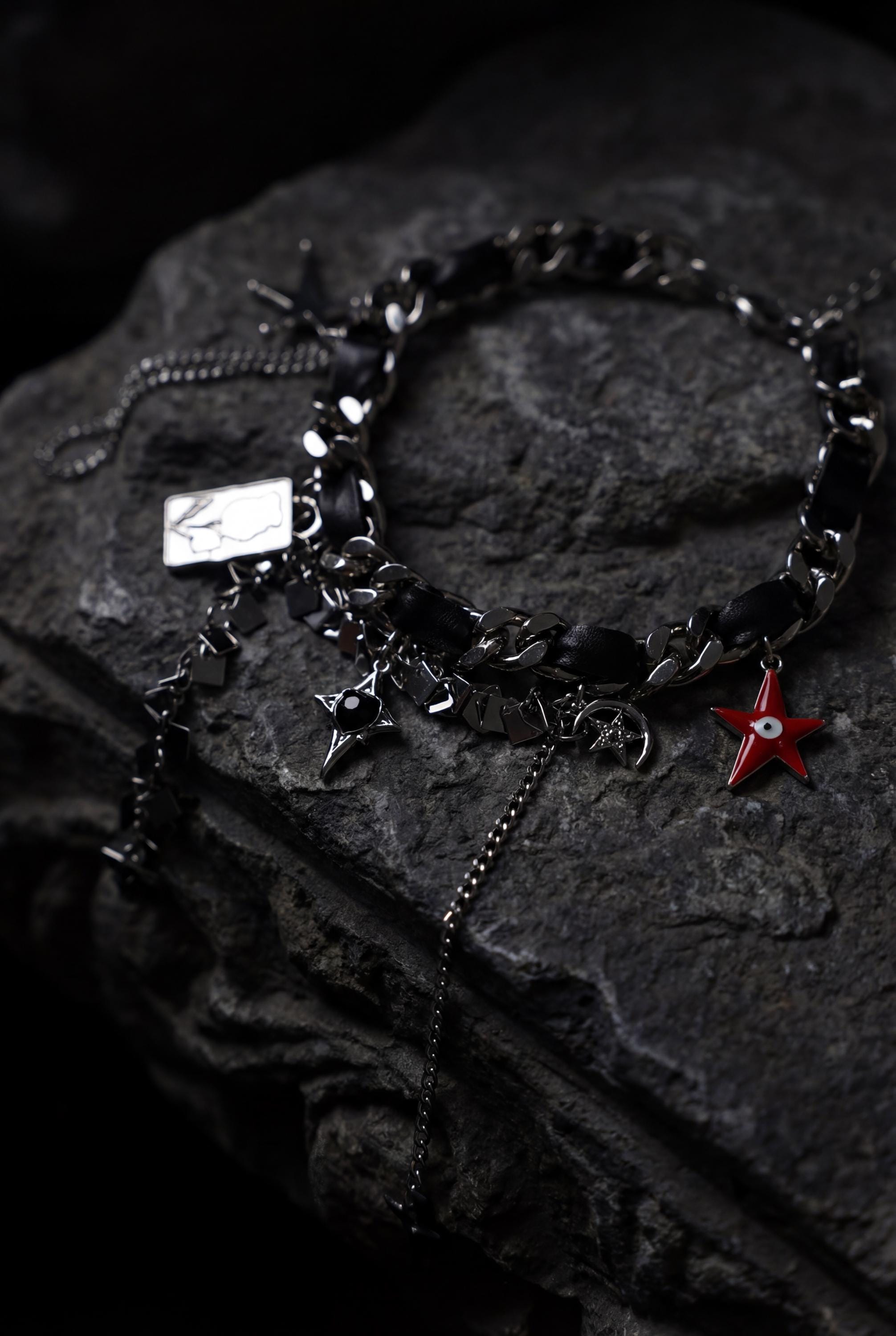 Gothic Charm Choker Necklace, Black Chain Choker, Punk Star Charm Necklace, Red Evil Eye Star, Alt Goth Jewelry, Y2K Statement Gift