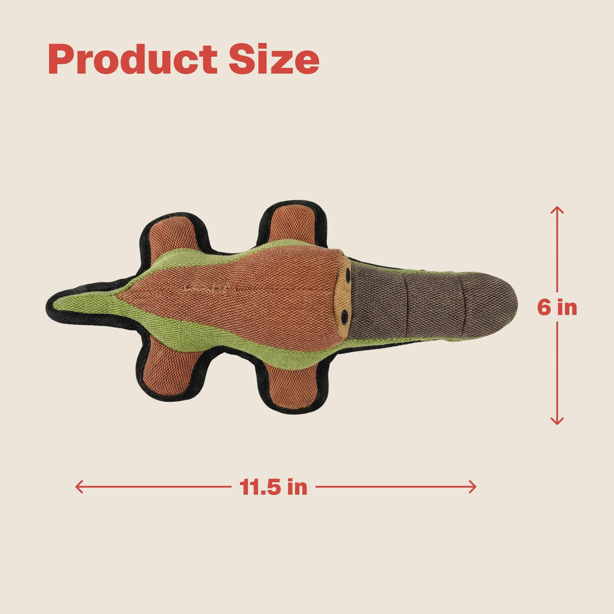 Durable Crocodile Dog Toy with Squeaker, 3 Layer Tough Chew Toy, Reinforced Fabric Interactive Dog Gift 11.5in