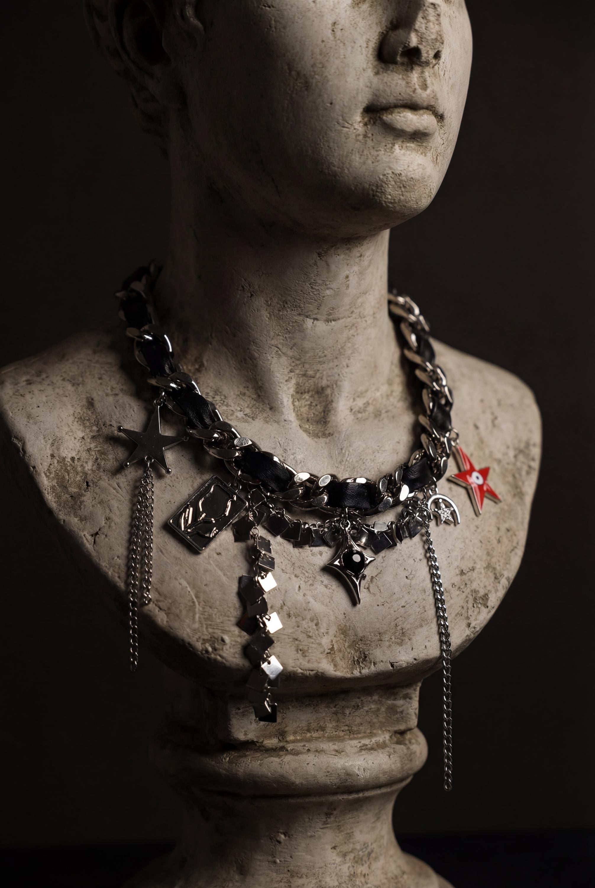 Gothic Charm Choker Necklace, Black Chain Choker, Punk Star Charm Necklace, Red Evil Eye Star, Alt Goth Jewelry, Y2K Statement Gift