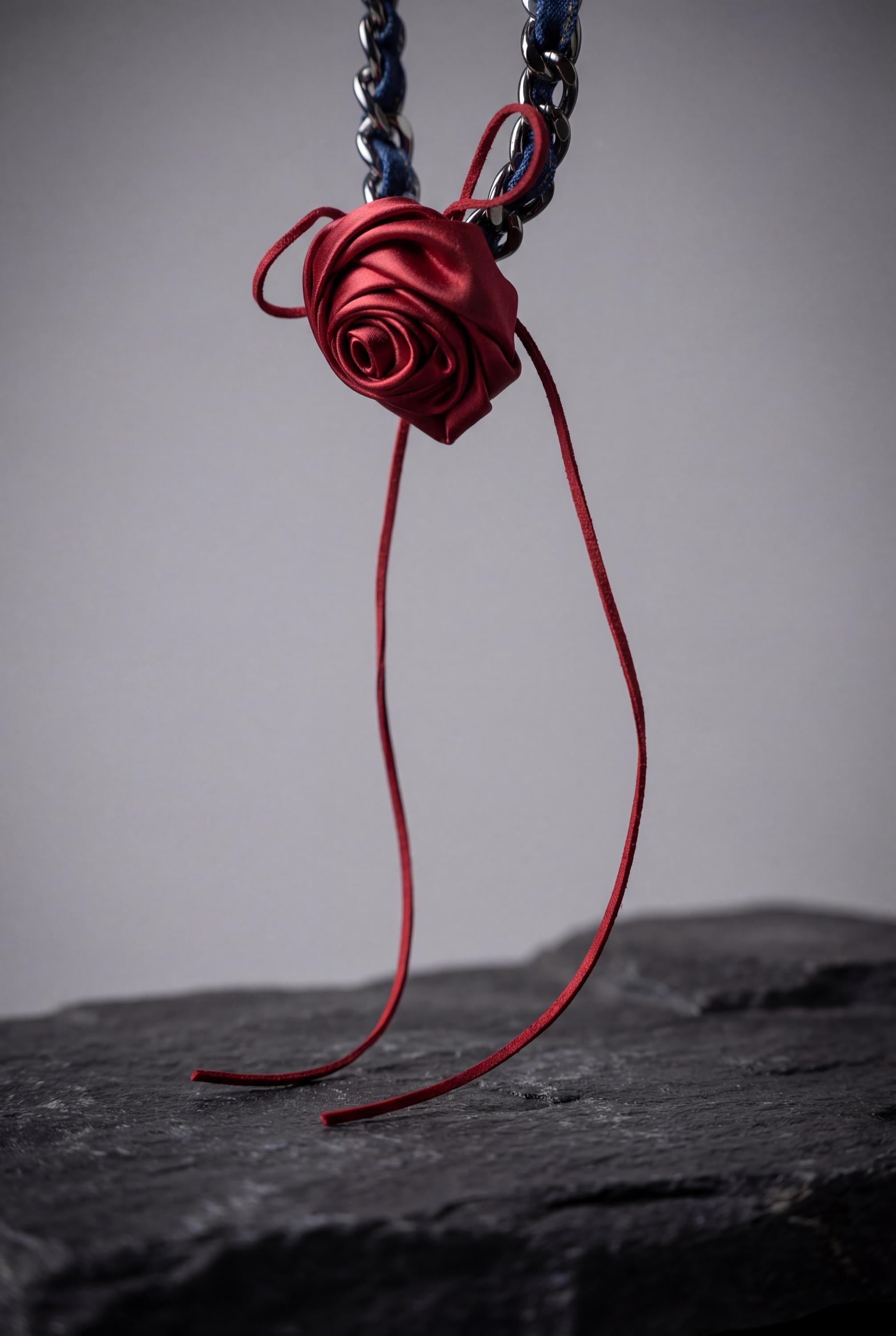 Gothic Rose Choker Necklace, Red Satin Flower Necklace, Dark Romantic Chain Choker, Victorian Goth Jewelry, Coquette Alt Gift