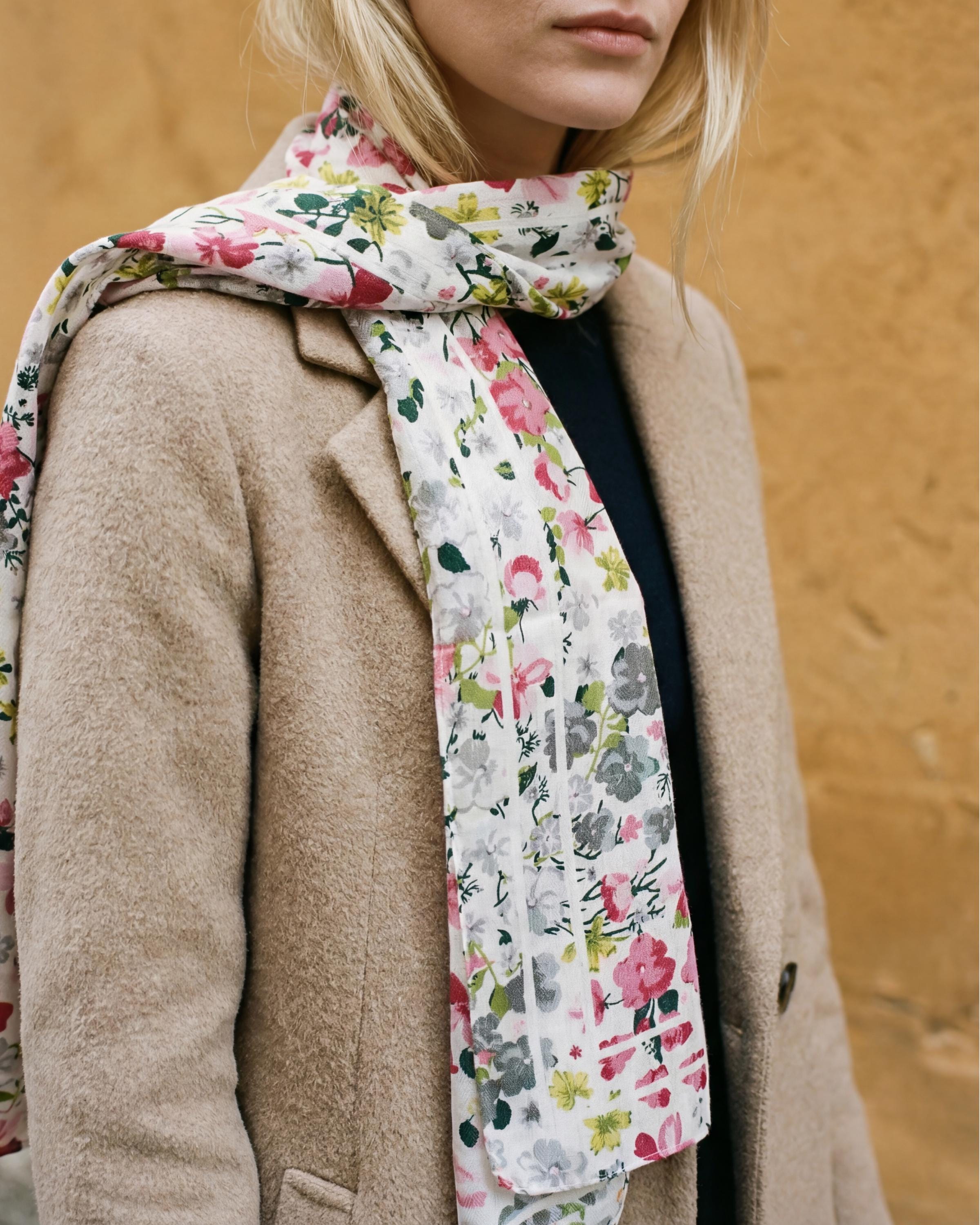Floral Lightweight Scarf, Romantic Spring Wrap, Soft Sheer Neck Scarf, Pink Grey Botanical Print, Gift for Her