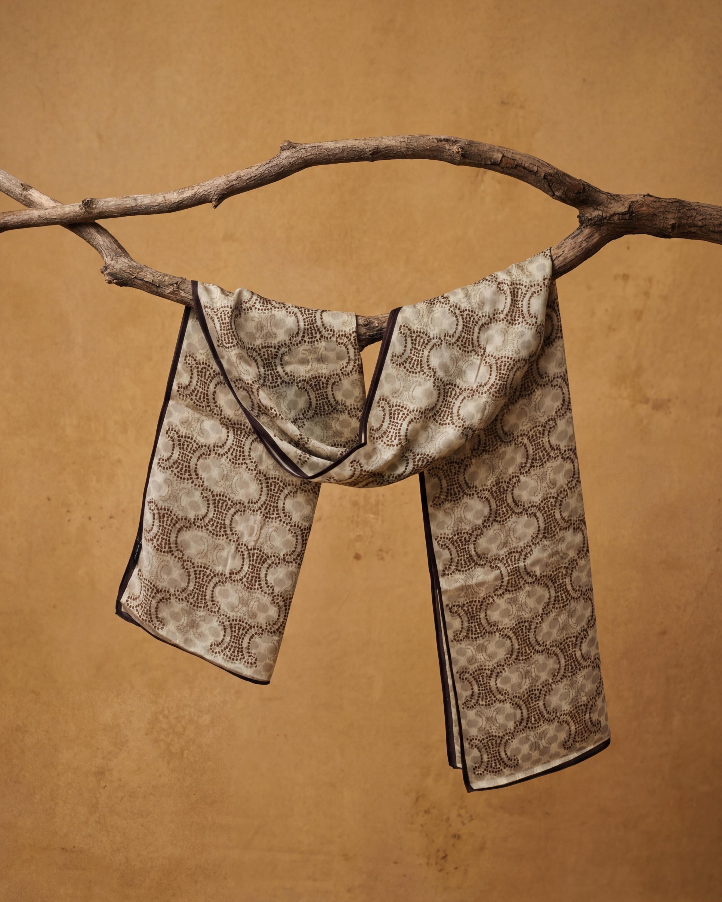 Neutral Beige Monogram Scarf with Brown Trim – Elegant Long Scarf / Lightweight Wrap – Everyday Luxe Gift