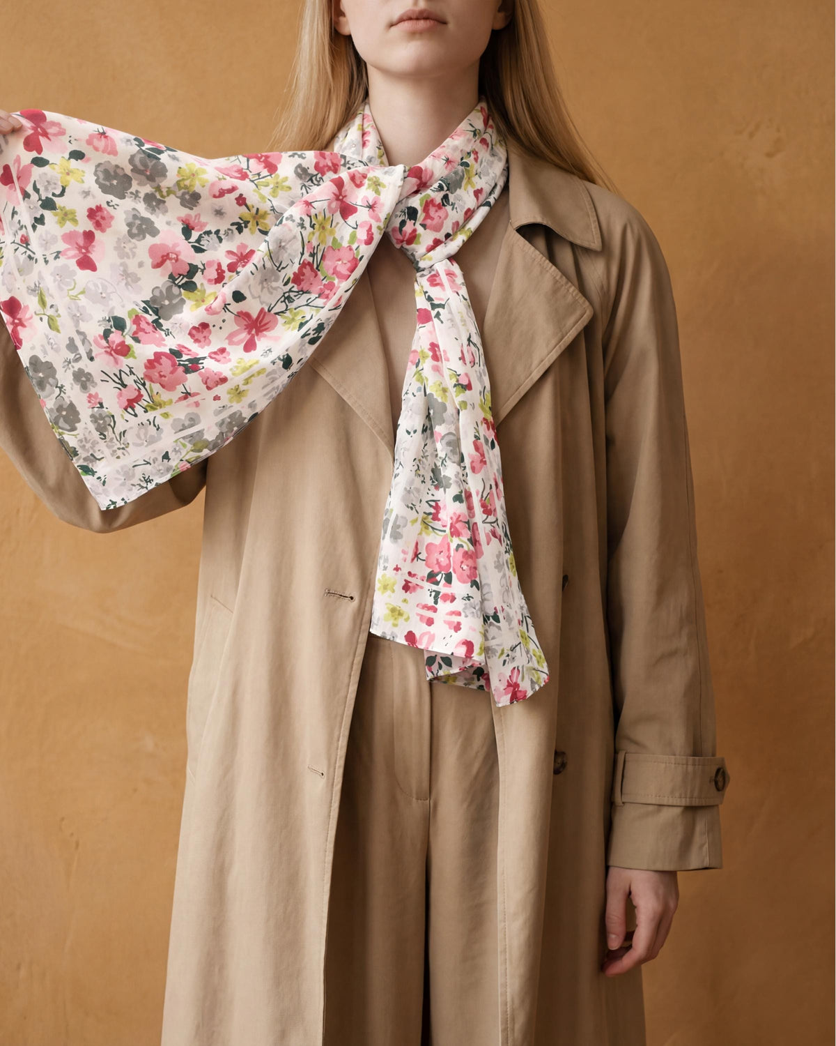 Floral Lightweight Scarf, Romantic Spring Wrap, Soft Sheer Neck Scarf, Pink Grey Botanical Print, Gift for Her