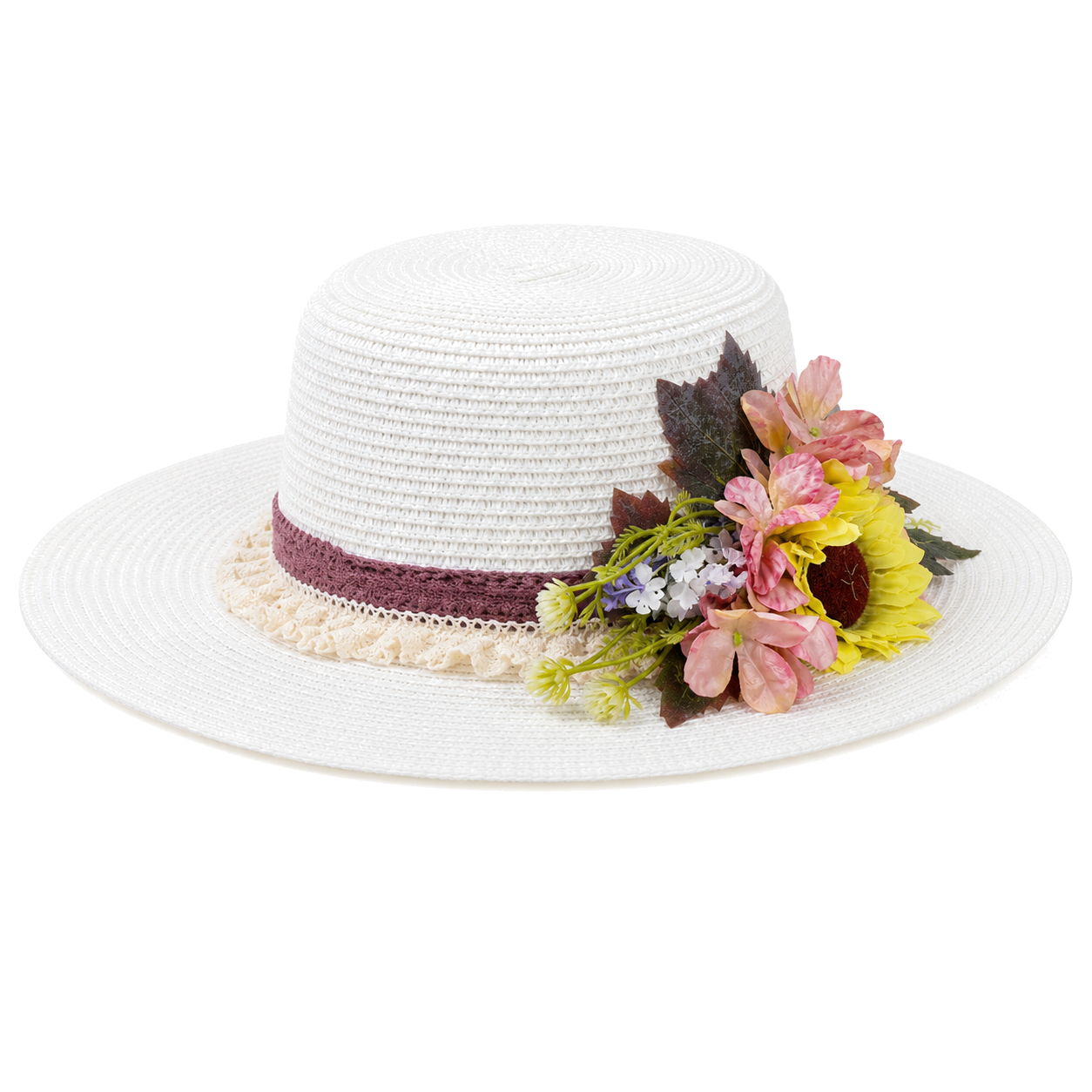 Violette Side Bloom Straw Boater Hat - White