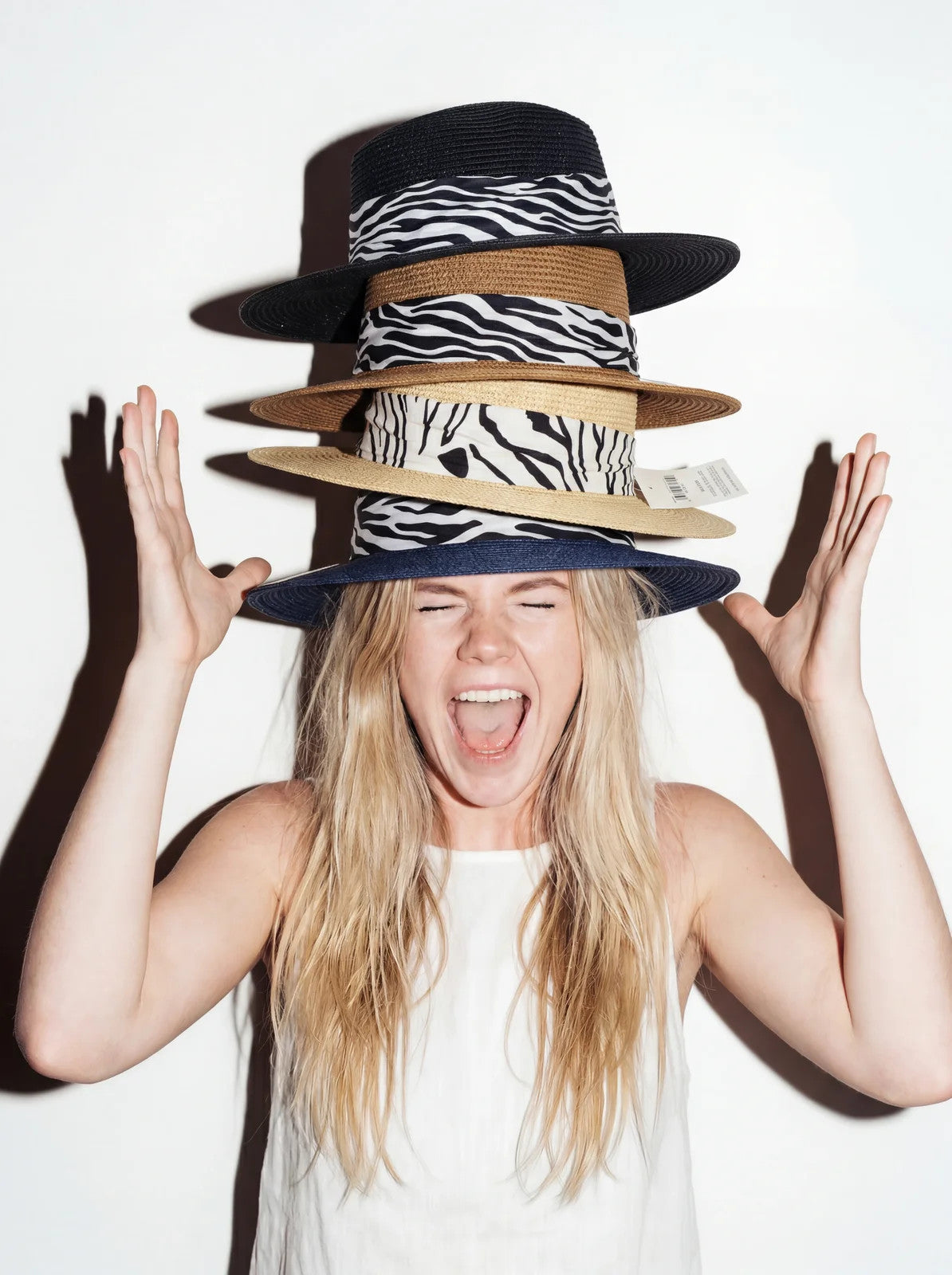 Women's Straw Sun Hat Wide Brim Fedora Beach Hat with Zebra Print Ribbon Band – view 01