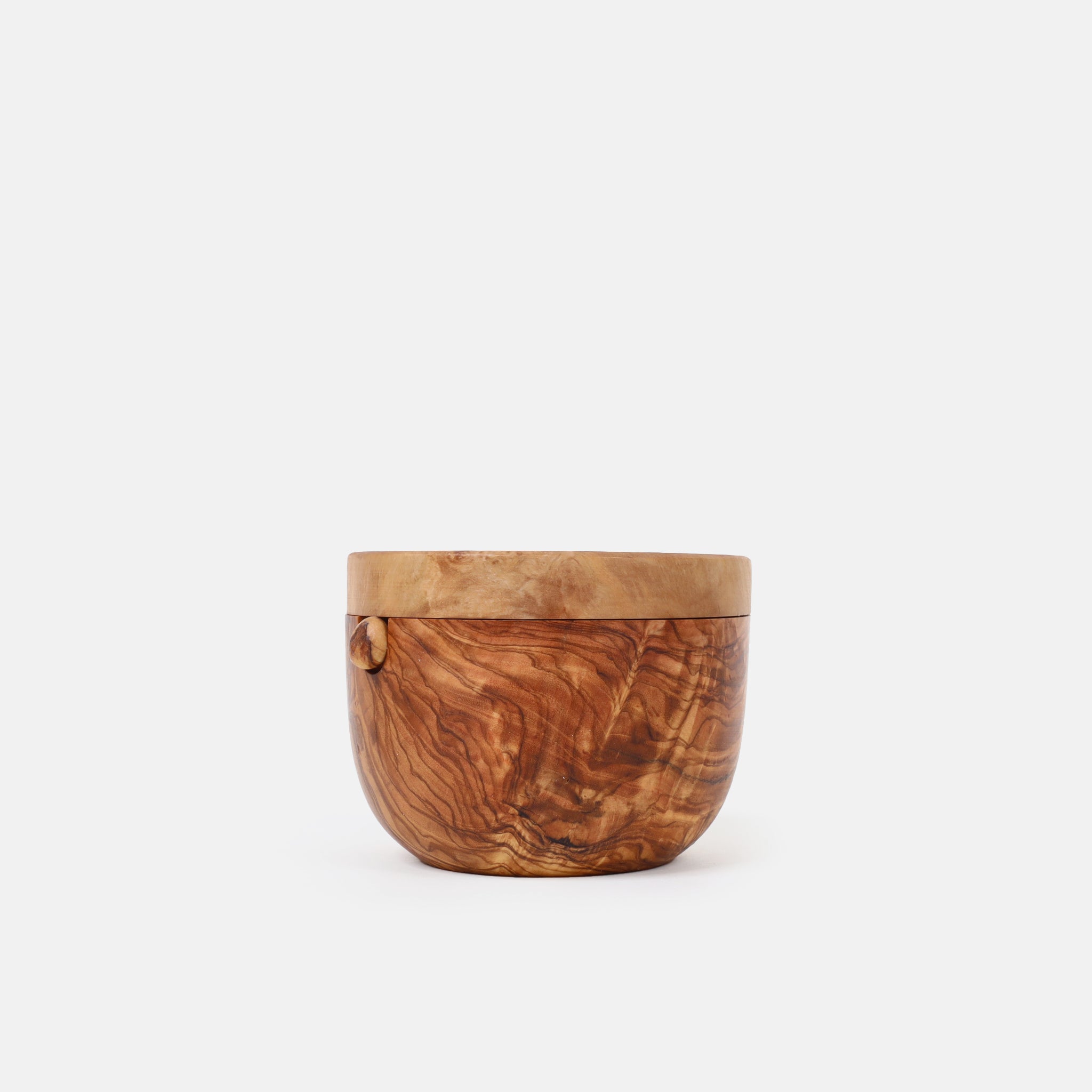 Olive Wood Salt Cellar with Lid and Spoon