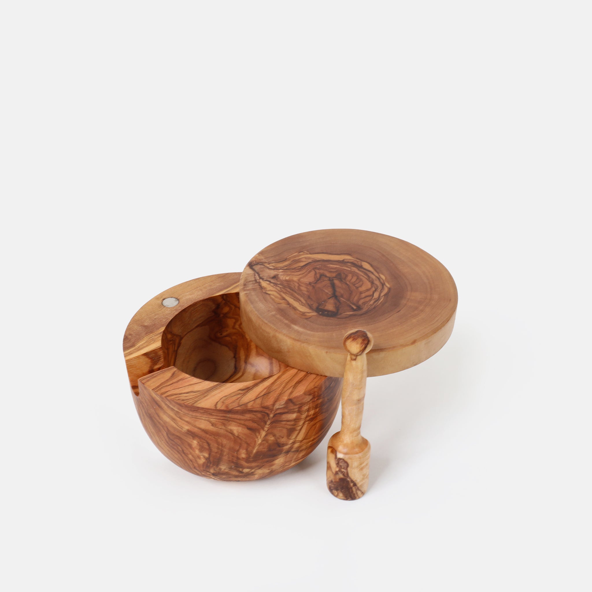 Olive Wood Salt Cellar with Lid and Spoon