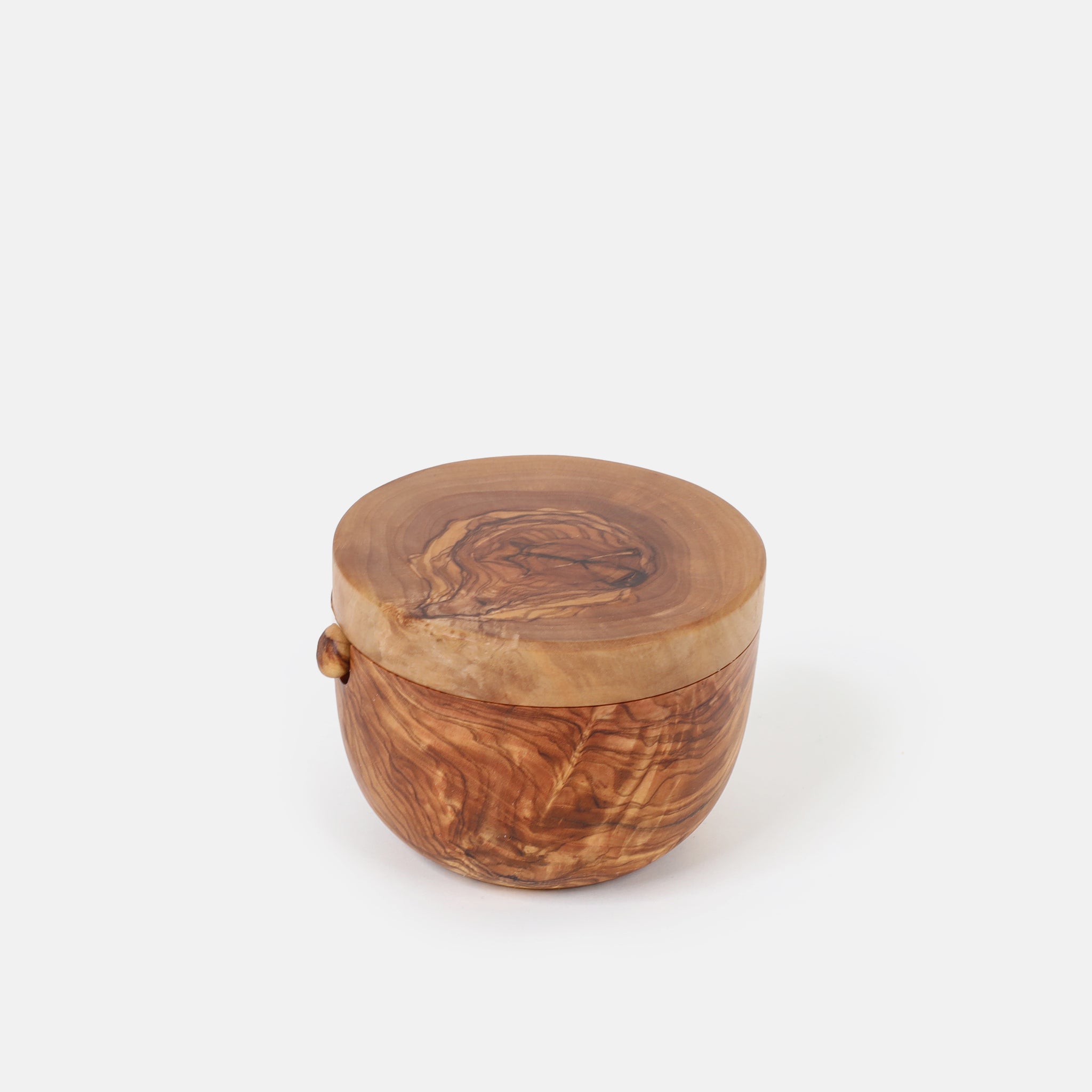 Olive Wood Salt Cellar with Lid and Spoon