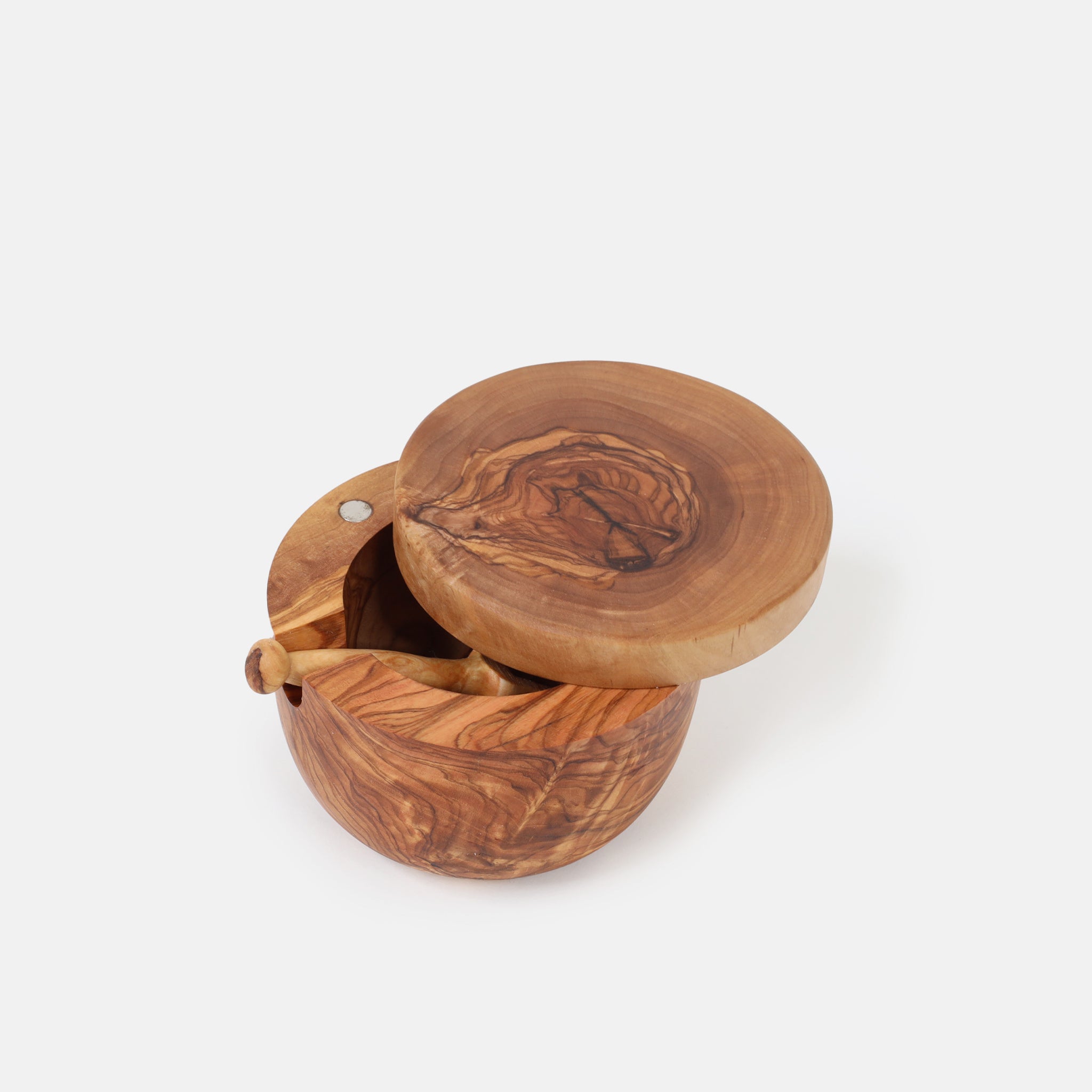 Olive Wood Salt Cellar with Lid and Spoon